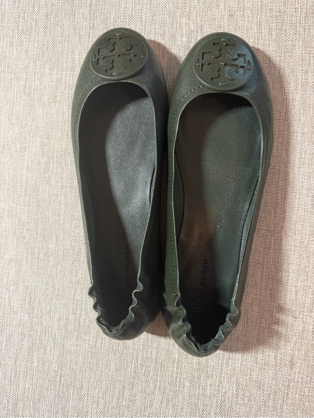 Tory Burch Olive Green Logo Ballet Flats